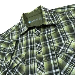 Kuhl Shirt Eluxur Mens Large Green Plaid Checked Pearl Snap Hiking Outdoor